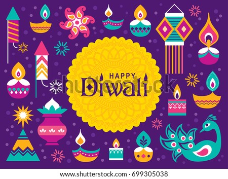 Diwali Hindu festival greeting card with modern elements Diwali Hindu festival greeting card with modern elements