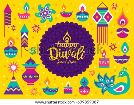 Diwali Hindu festival greeting card with modern elements Diwali Hindu festival greeting card with modern elements