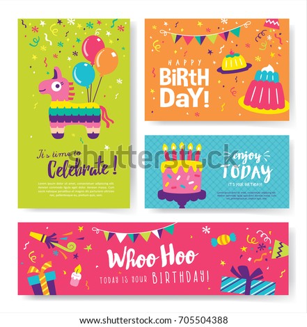 Set of colorful birthday cards design Set of colorful birthday cards design
