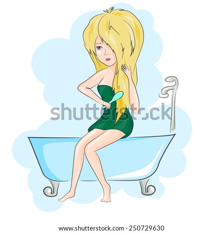 Naked Girl Wearing Towel Shampoo Hand Stock Vector Shutterstock