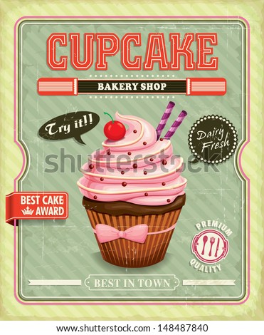 cupcake Vintage vector design    stock poster display vintage cupcake
