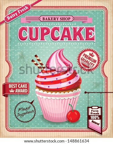 display  poster cupcake stock  cupcake Vintage design vintage vector