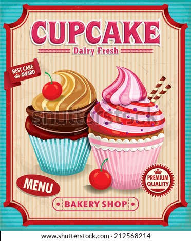 cupcake stock  vector cupcake vintage poster design  Vintage vector