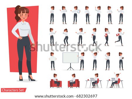 Businesswoman working character design set. Vector design. Businesswoman working character design set. Vector design.