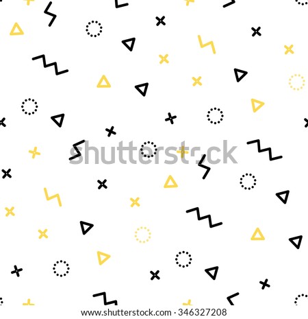 Seamless patterns in yellow colors with geometric elements. Pattern hipster style. Pattern suitable for posters, postcards, fabric or wrapping paper - stock vector Seamless patterns in yellow colors with geometric elements. Pattern hipster style. Pattern suitable for posters, postcards, fabric or wrapping paper - stock vector