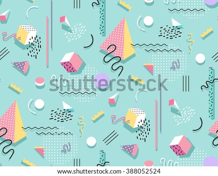Memphis pattern of geometric shapes for tissue and postcards. Hipster poster, juicy, bright color background. - stock vector Memphis pattern of geometric shapes for tissue and postcards. Hipster poster, juicy, bright color background. - stock vector