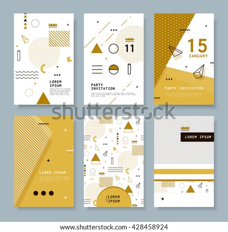 Set invitation with geometric shapes. Covers for books, postcards, notebooks, cover magazines. Hipster posters. - stock vector Set invitation with geometric shapes. Covers for books, postcards, notebooks, cover magazines. Hipster posters. - stock vector