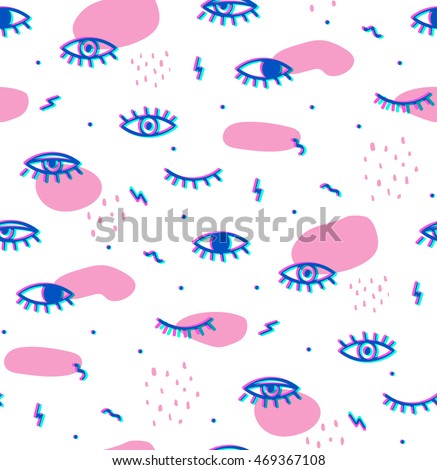 Seamless pattern in the style of psychedelic eyes. Style offset and multiply. The pattern for the fabric cover, the book. Spots and dots in the style of Memphis Seamless pattern in the style of psychedelic eyes. Style offset and multiply. The pattern for the fabric cover, the book. Spots and dots in the style of Memphis