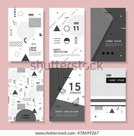 Set invitation with geometric shapes. Covers for books, postcards, notebooks, cover magazines. Hipster posters Set invitation with geometric shapes. Covers for books, postcards, notebooks, cover magazines. Hipster posters