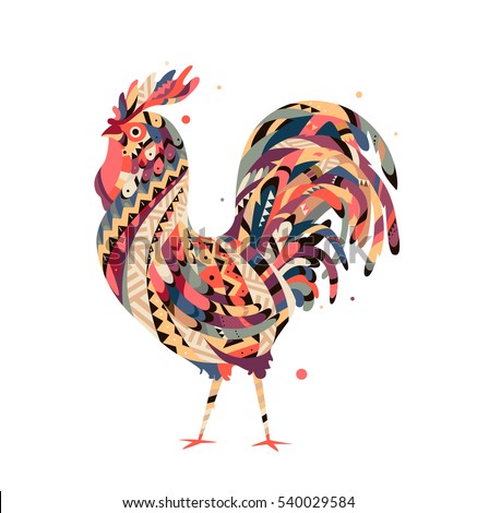 Tribal rooster to print on fabric. Rooster symbol 2017. An illustration of a rooster can be used to sketch tattoo tribal totem, amulet, print on a T-shirt. Tribal rooster to print on fabric. Rooster symbol 2017. An illustration of a rooster can be used to sketch tattoo tribal totem, amulet, print on a T-shirt.