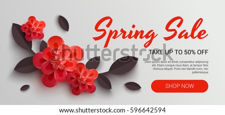 Web Wanner with red paper flowers for spring sales. Web Wanner with red paper flowers for spring sales.