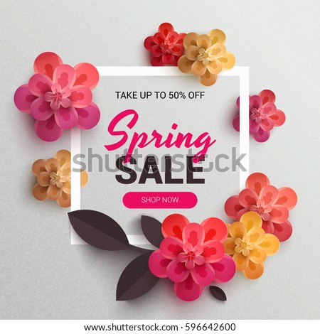 Web Wanner with red paper flowers for spring sales. Vector illustration of realistic flowers, can be used in the magazine, online, store leaflets Web Wanner with red paper flowers for spring sales. Vector illustration of realistic flowers, can be used in the magazine, online, store leaflets