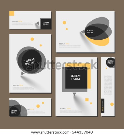 Abstract flyer art. White brochure cover design. Info banner frame. Elegant ad text font. Title sheet model set. Fancy vector front page. Square printed blurb. Yellow, black figures icon. Diary binder Abstract flyer art. White brochure cover design. Info banner frame. Elegant ad text font. Title sheet model set. Fancy vector front page. Square printed blurb. Yellow, black figures icon. Diary binder