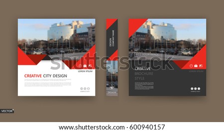 Design for business brochure cover, info banner frame, title sheet model set, techno flyer mockup or ad text font. Modern vector front page art with urban city street texture. Red triangle figure icon Design for business brochure cover, info banner frame, title sheet model set, techno flyer mockup or ad text font. Modern vector front page art with urban city street texture. Red triangle figure icon