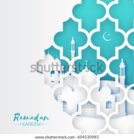 Blue Mosque Window. Origami Ramadan Kareem Greeting card with arabic arabesque pattern. Holy month of muslim. Crescent Moon. Symbol of Islam. Applique Design Vector illustration. Blue Mosque Window. Origami Ramadan Kareem Greeting card with arabic arabesque pattern. Holy month of muslim. Crescent Moon. Symbol of Islam. Applique Design Vector illustration.