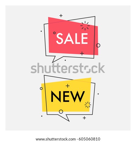 Set of trendy flat geometric vector bubbles. Vivid transparent banners in retro poster design style. Vintage colors and shapes. Red and yellow colors. Set of trendy flat geometric vector bubbles. Vivid transparent banners in retro poster design style. Vintage colors and shapes. Red and yellow colors.