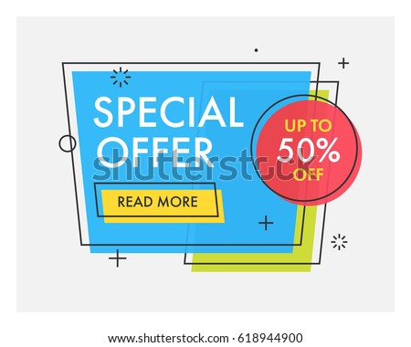 Trendy flat geometric vector banners. Vivid transparent banners in retro poster design style. Vintage colors and shapes. Blue, green, red and yellow colors. Special offer label. Trendy flat geometric vector banners. Vivid transparent banners in retro poster design style. Vintage colors and shapes. Blue, green, red and yellow colors. Special offer label.