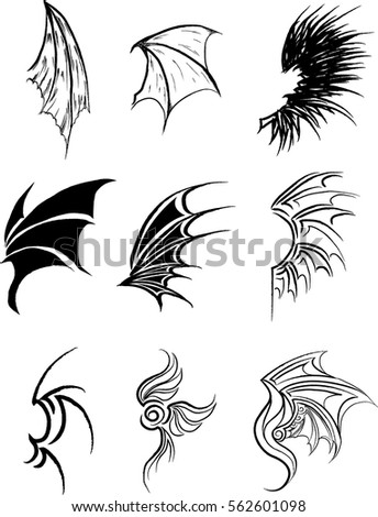 Black White Vector Illustration Two Wing Stock Vector 29435983