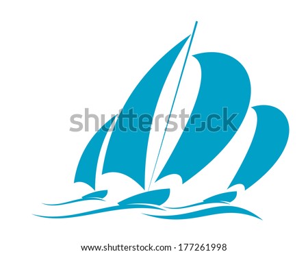  racing over the surface of the water in blue on white - stock vector