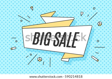 Ribbon banner with text Big Sale for emotion and motivation. Retro hand-drawn design elements for sale theme, shop, market. Poster in pop art style on dot background. Vector Illustration Ribbon banner with text Big Sale for emotion and motivation. Retro hand-drawn design elements for sale theme, shop, market. Poster in pop art style on dot background. Vector Illustration