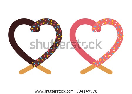 Heart shaped chocolate biscuit sticks.