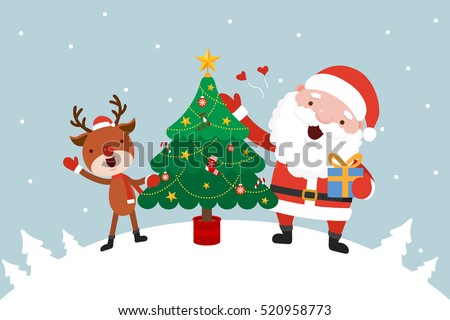 Santa and Reindeer with Christmas tree. Santa and Reindeer with Christmas tree.