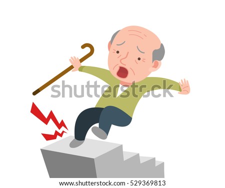 old man is falling down in the stairs. old man is falling down in the stairs.