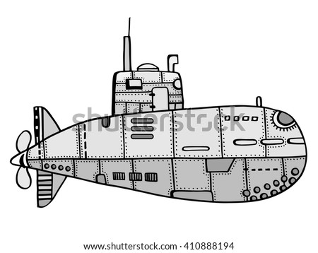 Brown Doodle Sketch Old Submarine Vector Stock Vector 409530712