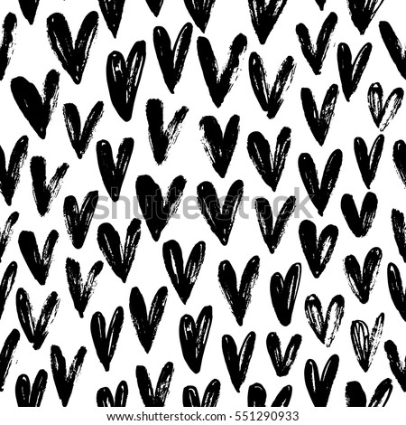Seamless pattern with hearts. Ornament for Valentine's day. Ink illustration. Isolated on white background. Brush strokes. Seamless pattern with hearts. Ornament for Valentine's day. Ink illustration. Isolated on white background. Brush strokes.