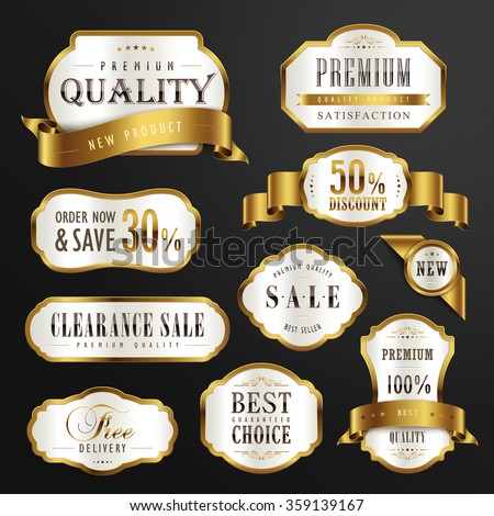 collection of premium quality golden labels design set - stock vector collection of premium quality golden labels design set - stock vector