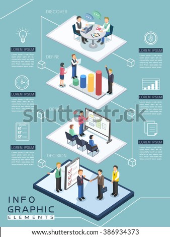 meeting process infographic template design in flat 3d isometric style - stock vector meeting process infographic template design in flat 3d isometric style - stock vector