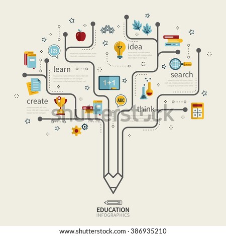 education infographic design with pencil tree and icons - stock vector education infographic design with pencil tree and icons - stock vector