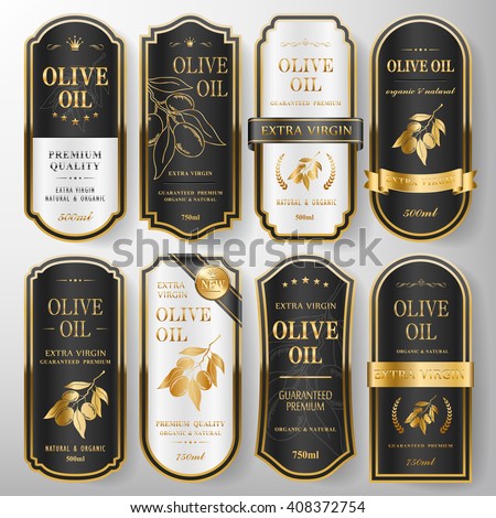 elegant premium olive oil labels set collection over pearl white - stock vector elegant premium olive oil labels set collection over pearl white - stock vector