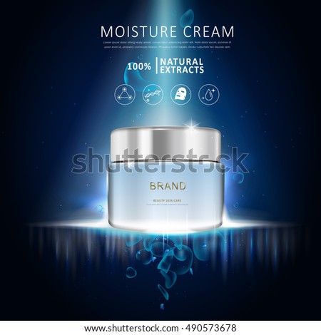 Moisture cream ad template, blank blue cream bottle design isolated on dark blue background Moisture cream ad template, blank blue cream bottle design isolated on dark blue background