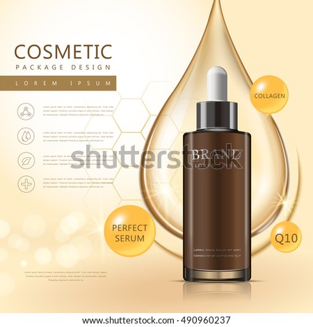 Essential oil poster design, 3D illustration realistic dropper bottle with oil drop over background Essential oil poster design, 3D illustration realistic dropper bottle with oil drop over background