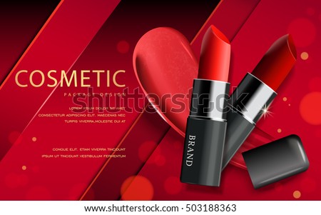 Makeup ads template, Charming red lipstick mockup with sparkling background. 3D illustration. Makeup ads template, Charming red lipstick mockup with sparkling background. 3D illustration.