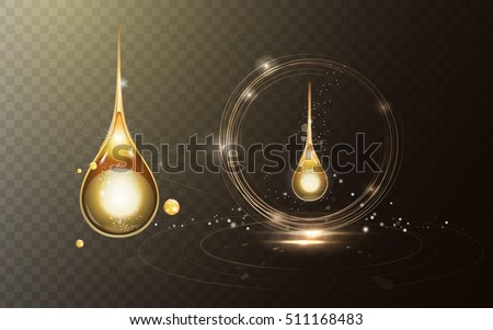 Premium collagen drop, sparkling golden oil drop with effects isolated on transparent background. 3D illustration. Premium collagen drop, sparkling golden oil drop with effects isolated on transparent background. 3D illustration.