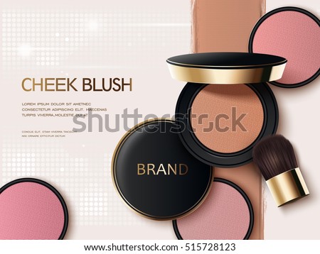 Cheek blush ads, 3d illustration blush compact with its colorful texture on the background Cheek blush ads, 3d illustration blush compact with its colorful texture on the background