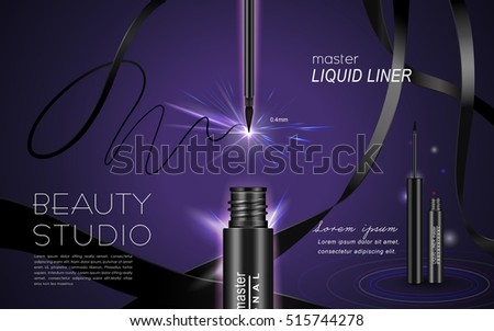 Glamour mascara ads, curling blank streamline and product package in 3d illustration Glamour mascara ads, curling blank streamline and product package in 3d illustration