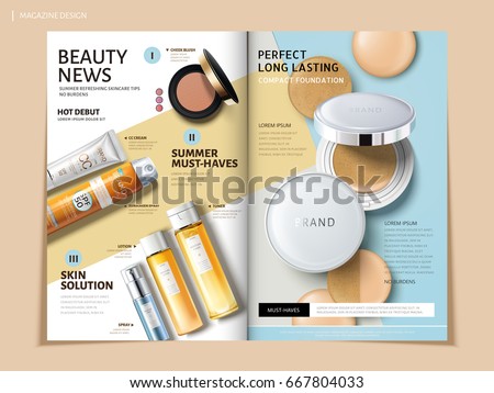 bi fold brochure featuring cosmetic and sun proof products, can be used on magazine or catalogs, 3d illustration bi fold brochure featuring cosmetic and sun proof products, can be used on magazine or catalogs, 3d illustration
