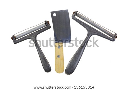 stock and old slicers   knife. cheese pair vector knife of photo  used cutting cheese