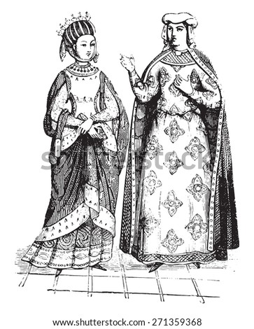 Blanche of Castile and Margaret of Provence, vintage engraved ...