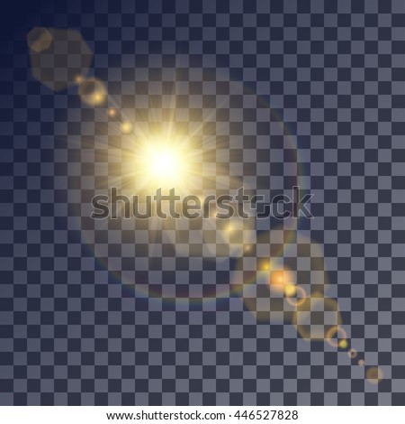 Shining vector golden sun with light effects. Flares and gleams rounded and hexagonal shapes, rainbow halo. - stock vector Shining vector golden sun with light effects. Flares and gleams rounded and hexagonal shapes, rainbow halo. - stock vector