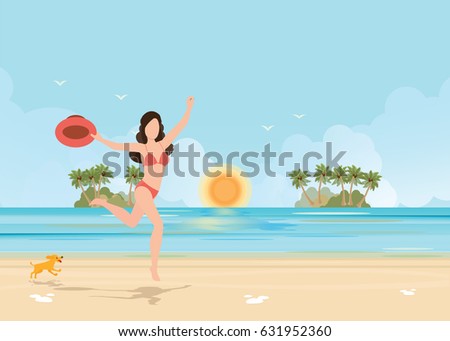 Happy Bikini Woman Jumping Joy Success Stock Vector