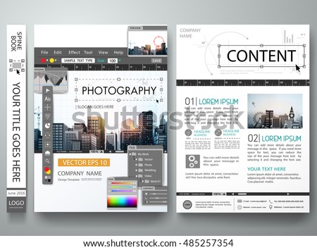 Brochure design template vector.Photography editor monitor design.Cover book portfolio presentation poster.City design on A4 layout.Flyers business photo magazine portfolio layout.Workspace designer. Brochure design template vector.Photography editor monitor design.Cover book portfolio presentation poster.City design on A4 layout.Flyers business photo magazine portfolio layout.Workspace designer.