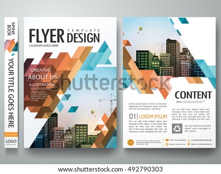 Flyers design template vector.Brochure report business magazine poster.Abstract blue cover book portfolio presentation.Flat orange triangle on poster design layout.City design on A4 brochure layout. Flyers design template vector.Brochure report business magazine poster.Abstract blue cover book portfolio presentation.Flat orange triangle on poster design layout.City design on A4 brochure layout.