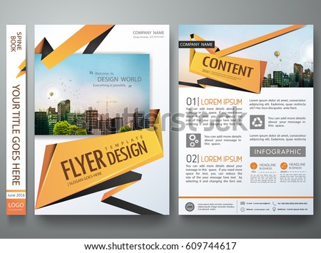 Portfolio design template vector. Minimal brochure report business flyers magazine poster. Abstract orange polygons on cover book presentation. City concept on A4 size layout. Portfolio design template vector. Minimal brochure report business flyers magazine poster. Abstract orange polygons on cover book presentation. City concept on A4 size layout.