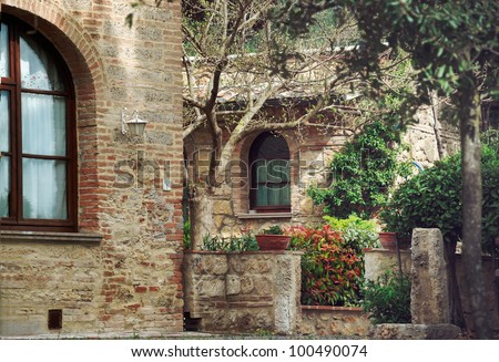 Garden style building Stock Photos, Illustrations, and Vector Art