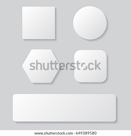Set of white blank button. Round square rounded buttons Set of white blank button. Round square rounded buttons
