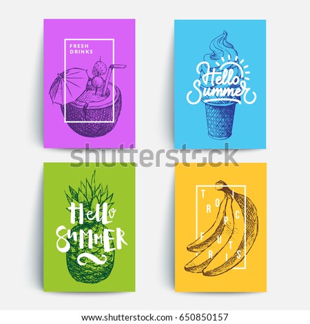 Modern colorful summer posters. Sketches and typography composition. Eps10 vector. Modern colorful summer posters. Sketches and typography composition. Eps10 vector.